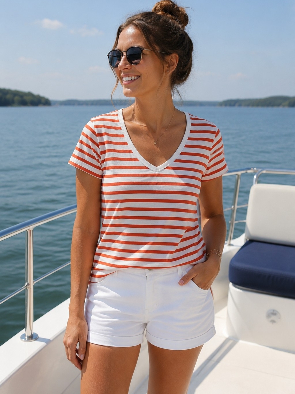 GAP V-Neck Short Sleeve Tee in Red and White Stripes Size XXL